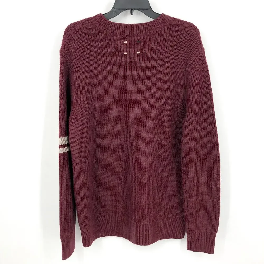 LABEL Men's Go-To Sweater Small Burgundy Red Putty Knit Crewneck Long Sleeve NWT